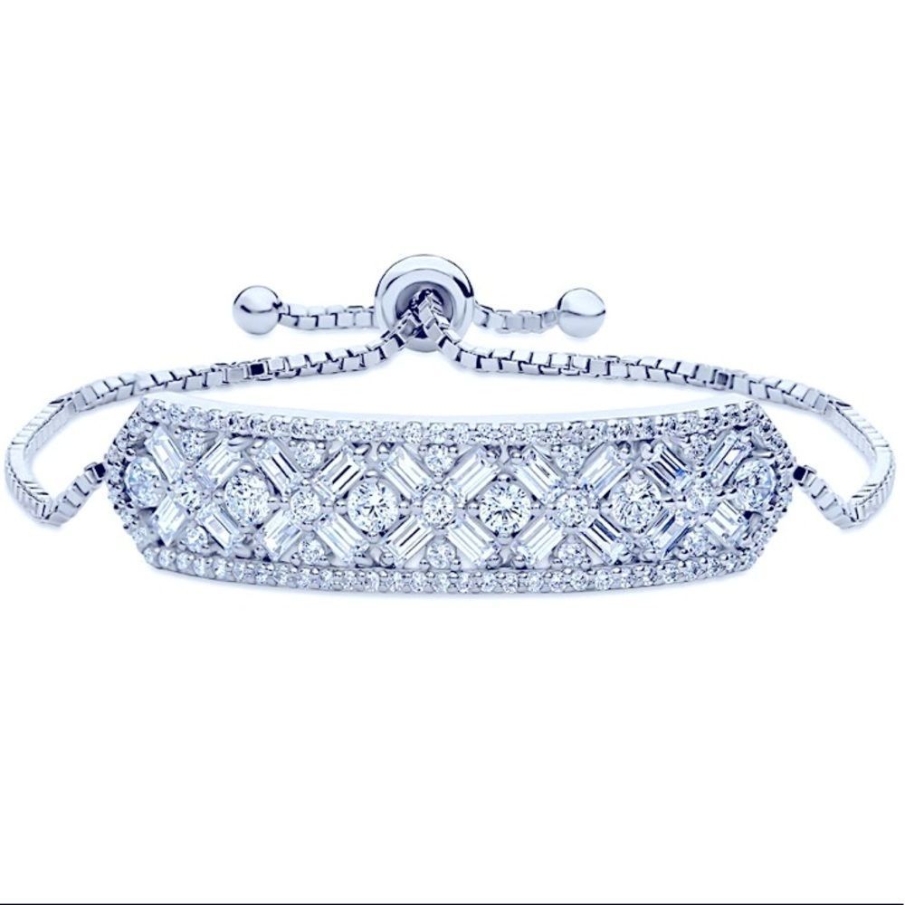 BNIB!! BERRICLE STERLING SILVER CZ ART DECO BAR CHAIN BRACELET!